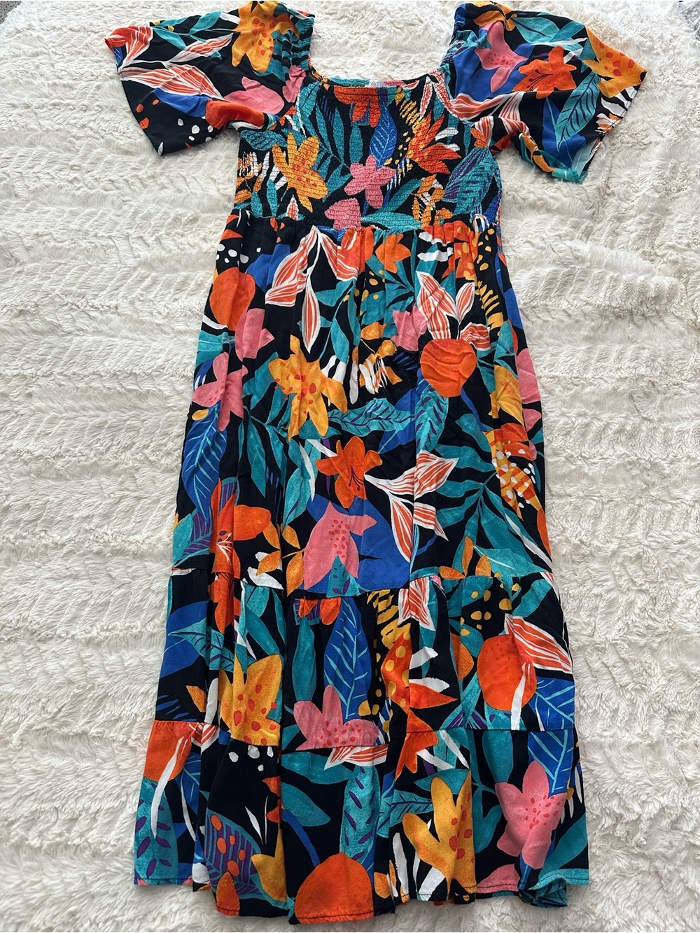 Signature by Robbie Bee Floral, tropical colorful Midi Dress Large